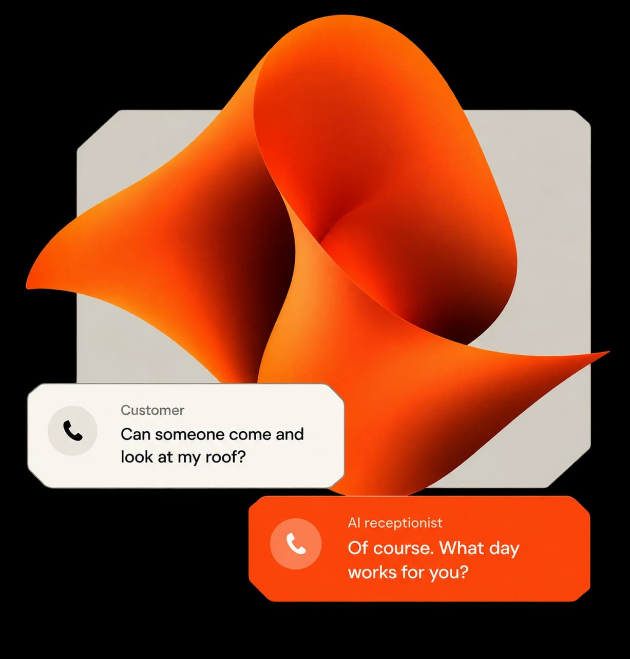 Example: a customer asks for someone to look at their roof, and the AI receptionist asks what day works for them.